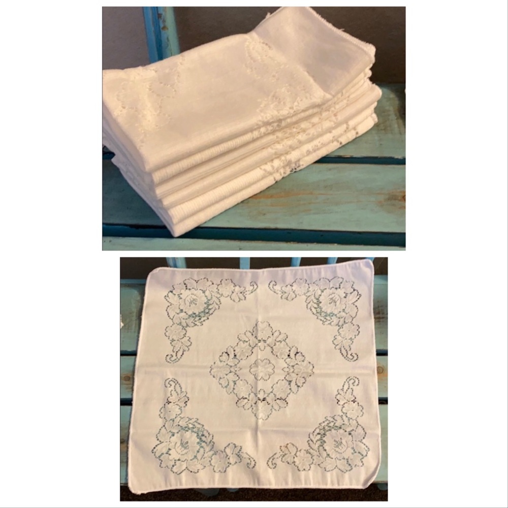 (7) Vintage White Crochet  Placemats 17.25” x 18”